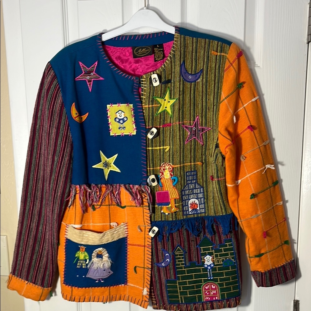 Allure Boutique VTG patchwork boho art to wear multicolor jacket embroidered  L